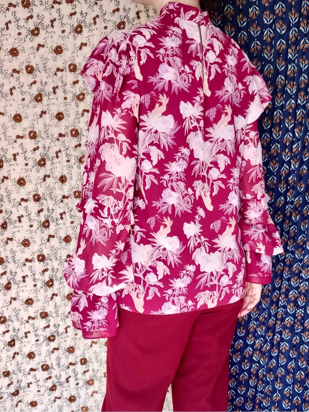 Three Floor β Florry Georgette Asymmetrical Ruffle Choker Blouse Floral 2 - Picture 12 of 17